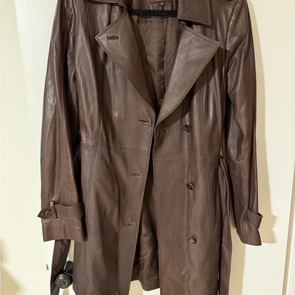 Cole Haan Chocolate Brown 100% Leather Trench Coat